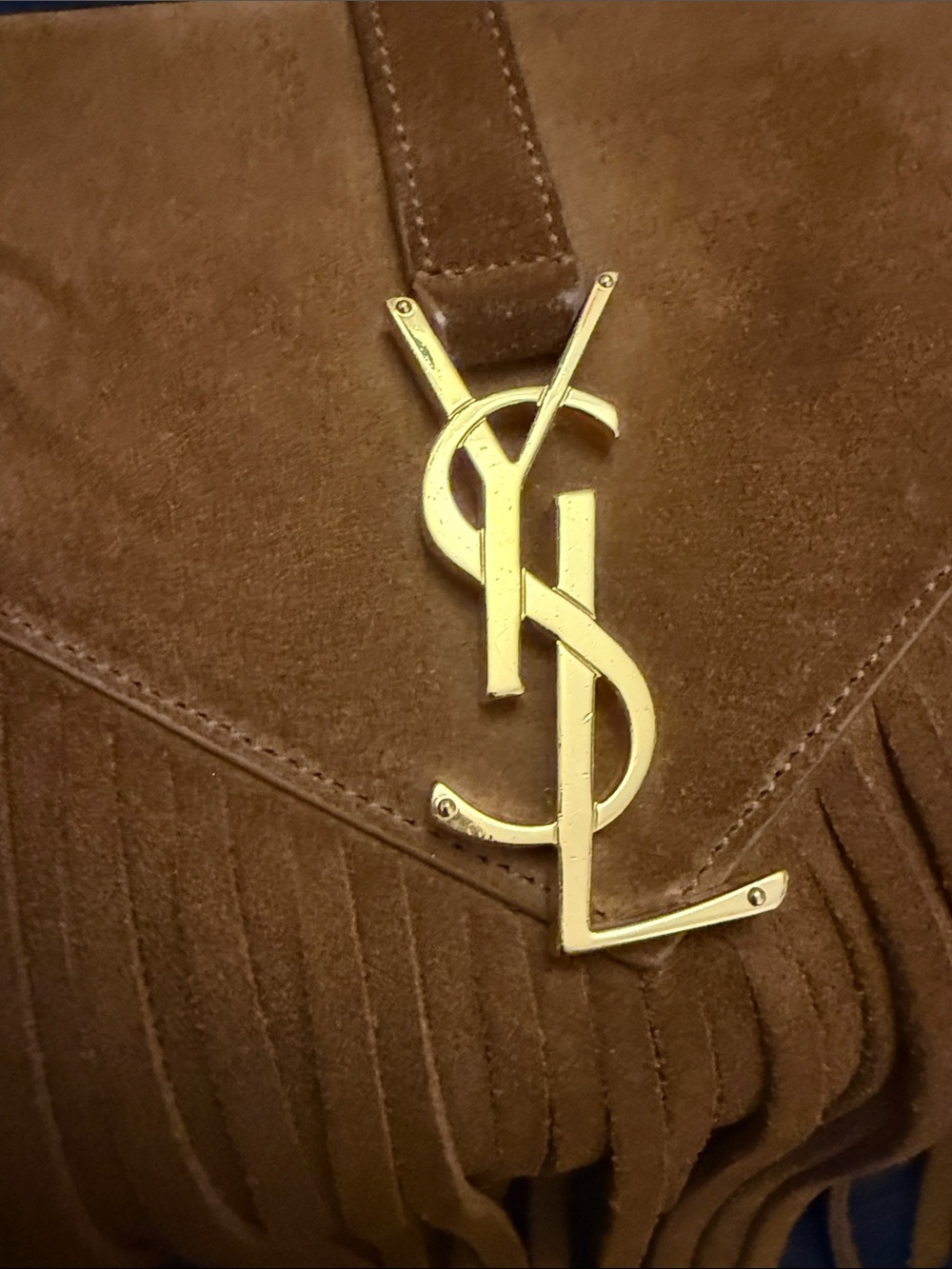 Saint Laurent Brown Suede Fringe Shoulder Bag with Gold YSL Hardware - Picture 4 of 17